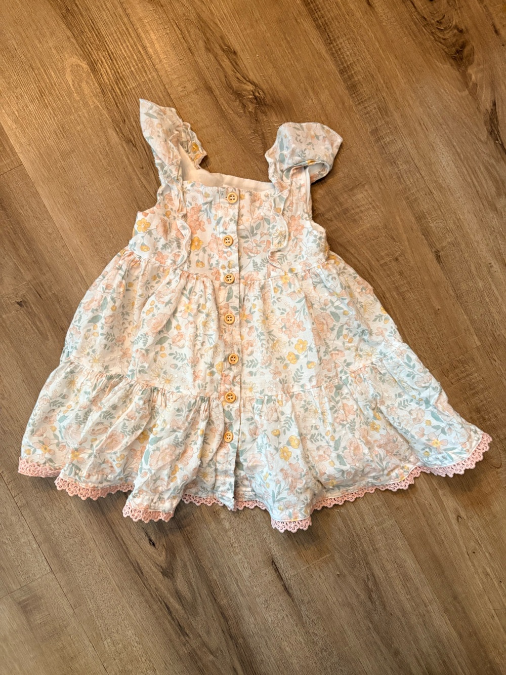 🌼3/$20 Baby Floral Button-Front Sundress in Pastel Peach and Yellow